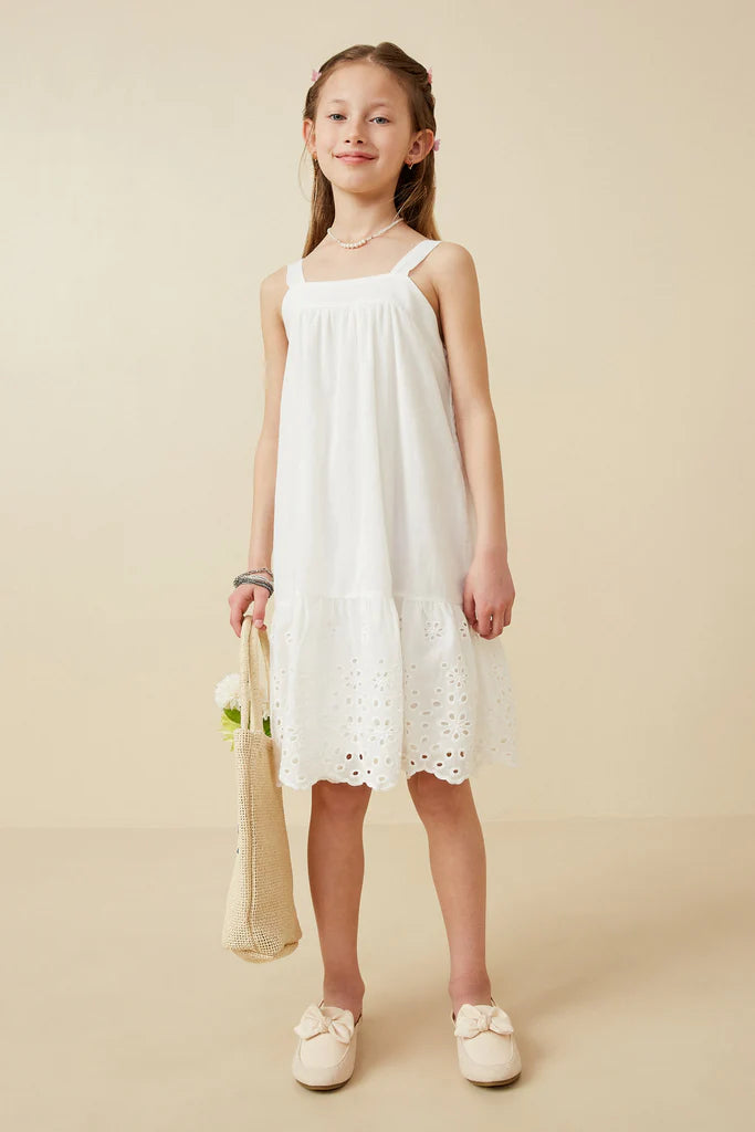 Girls Eyelet Embroidered Flutter Sleeve Scallop Hem Dress