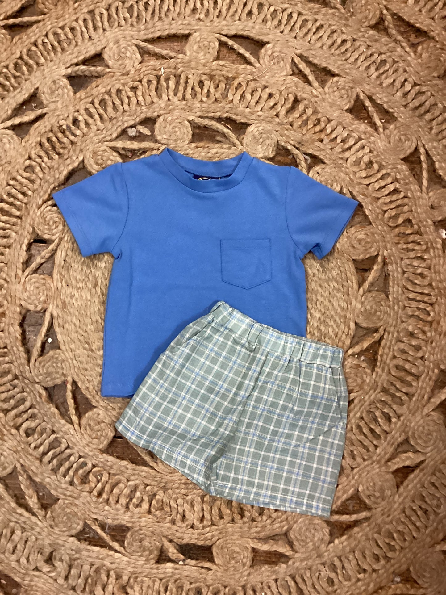 Sage Plaid Boys Short Set