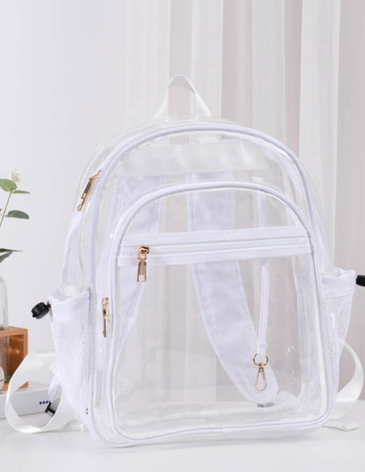 Solid Color Outlined Medium Clear Backpack in White