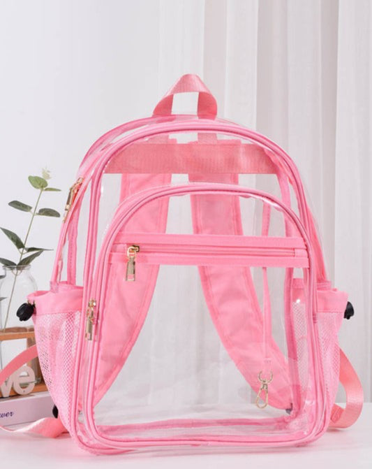 Solid Color Outlined Medium Clear Backpack in Light Pink
