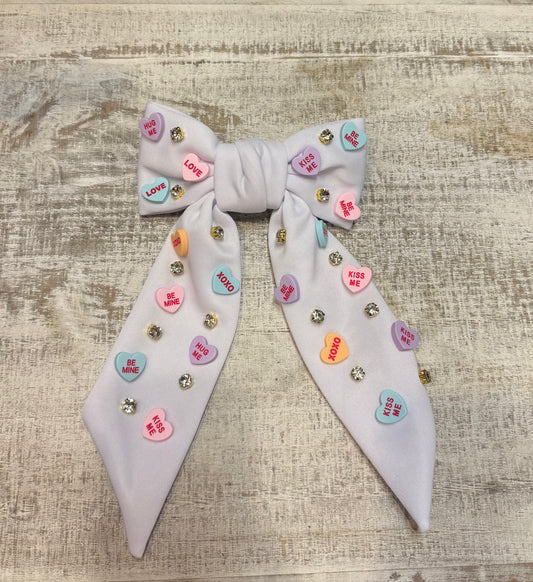 SWEETHEARTS JEWELED BOW BARRETTE HAIR CLIP in white