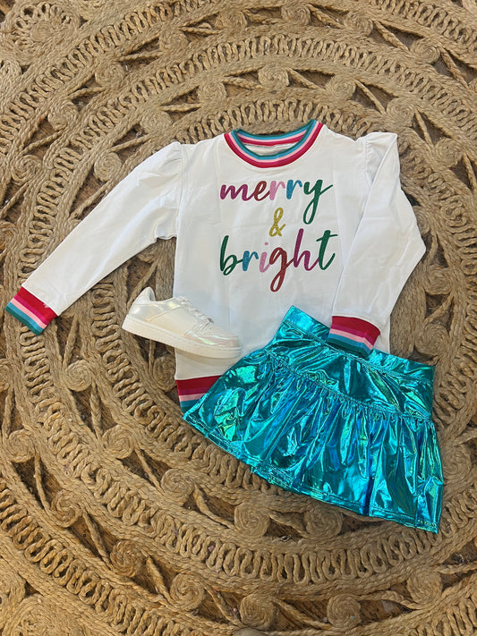 Slick Metallic Gathered Skort in Turquoise