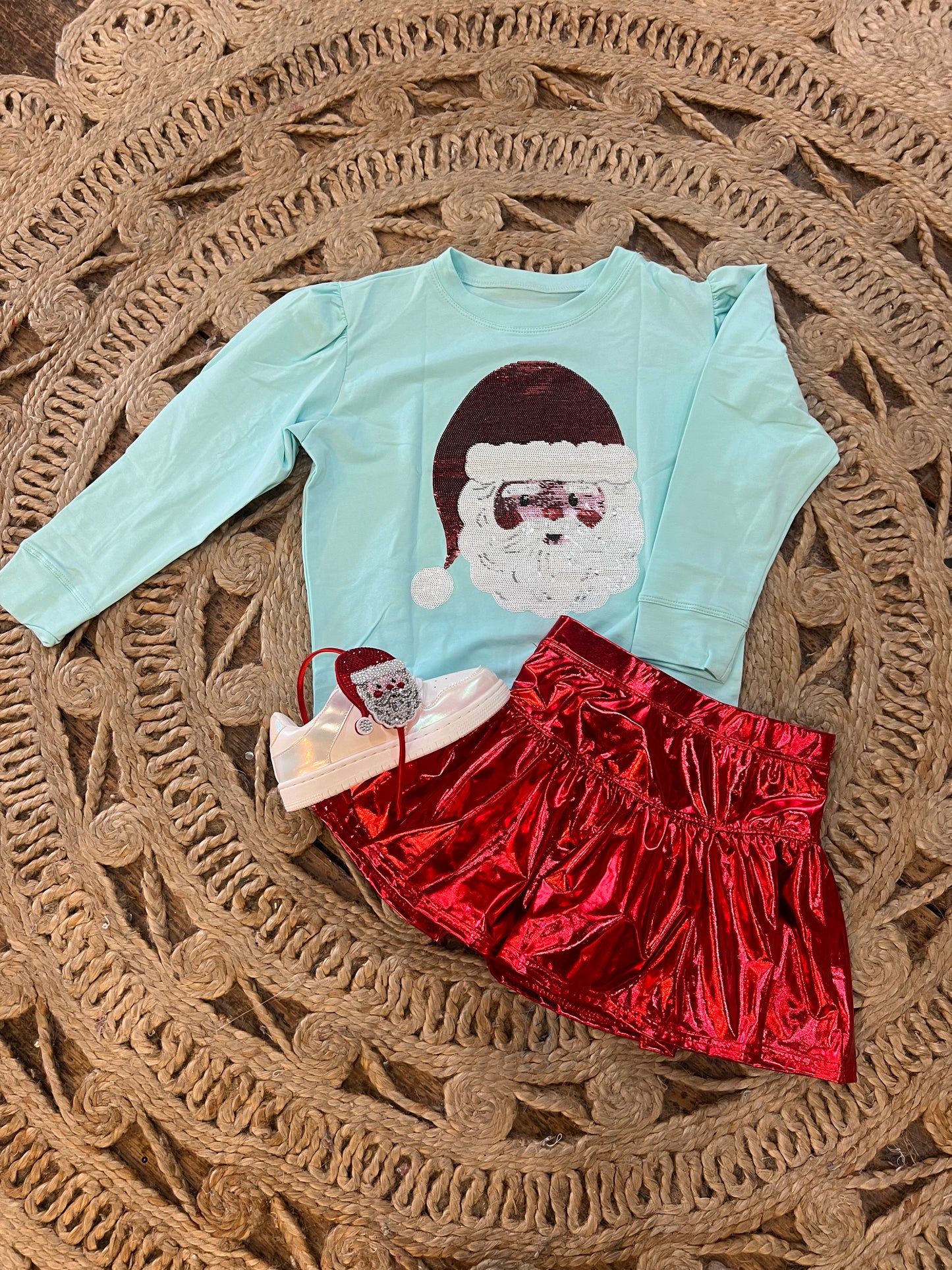 Slick Metallic Gathered Skort in Red