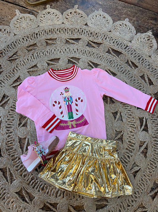 Holly Light Pink Sweatshirt Glitter Snow Globe Nutcracker