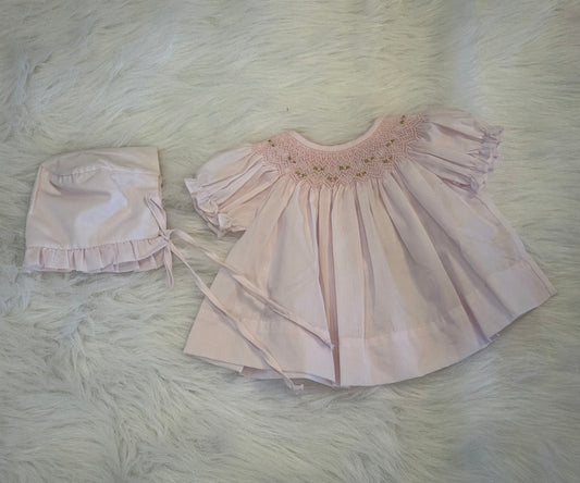 Light Pink Geometric Iris Dress with Bonnet