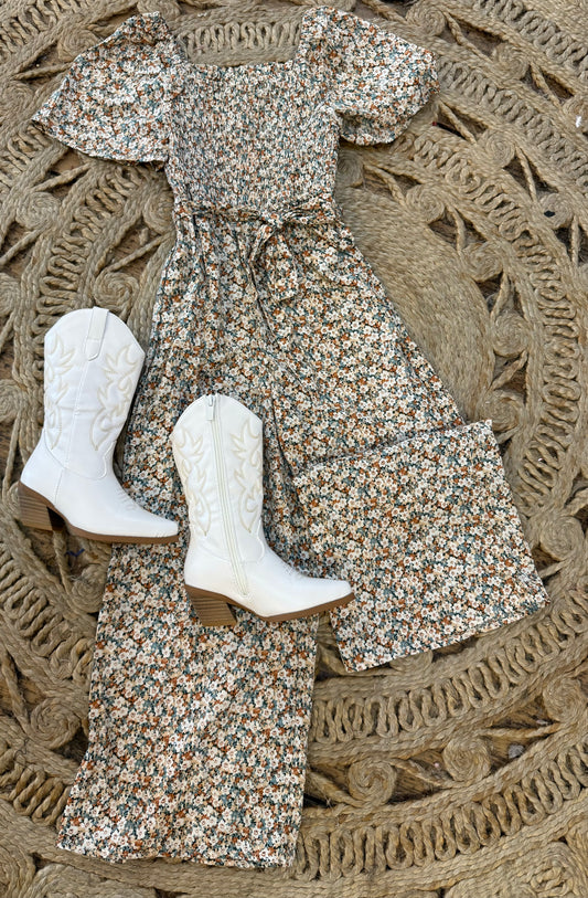 Girls Square Neck Belted Palazzo Jumpsuit