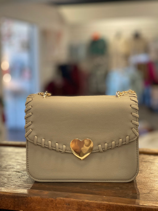 Gray/mocha Crossbody with gold heart closure