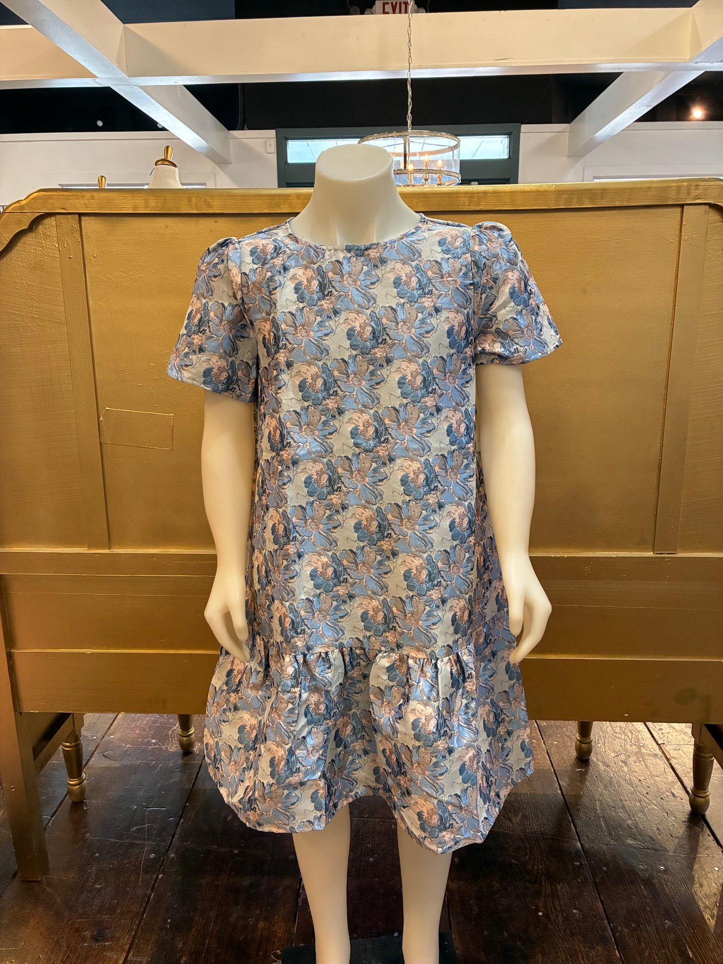 Girls Floral Jacquard Drop Hem Dress