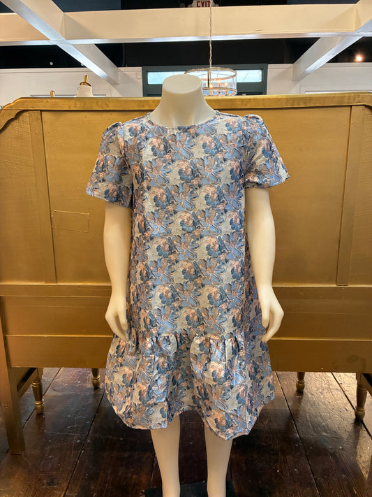 Girls Floral Jacquard Drop Hem Dress