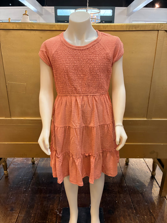 Girls Short Sleeve Round Neck Smocked Knit Dress