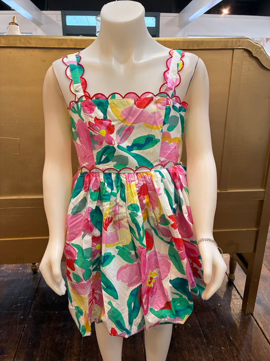 Scallop Embroidery Cotton Poplin Sleeveless Bubble Hem Mini Dress