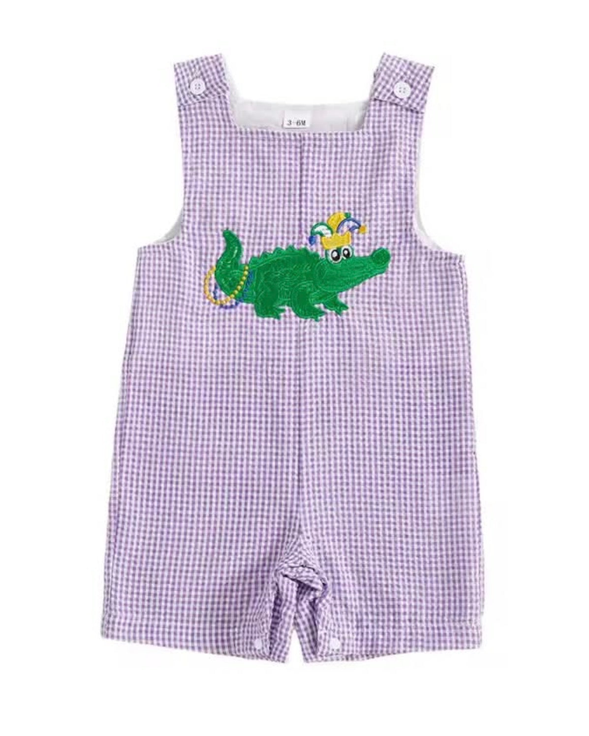 Boys Gingham Romper with Mardi Gras Alligator