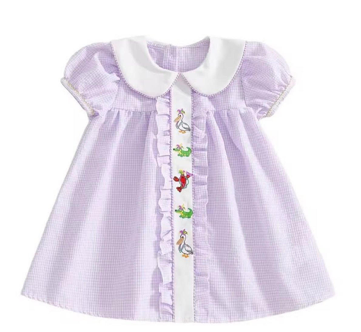 Purple Gingham Embroidered Detail with Collar