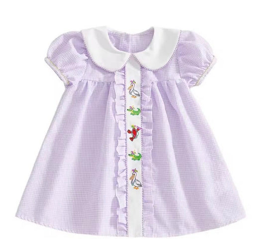 Purple Gingham Embroidered Detail with Collar