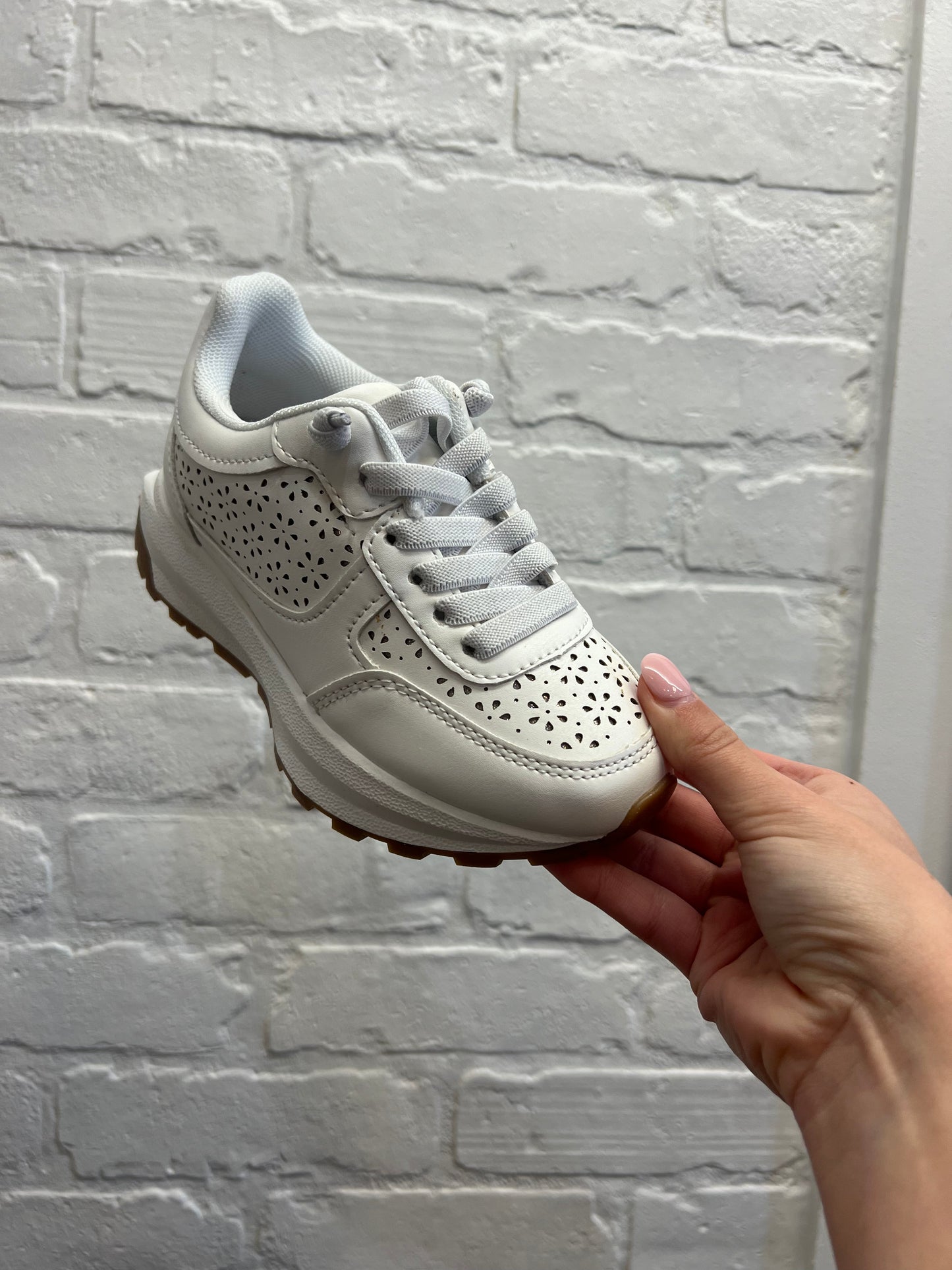 White Floral Leather Sneakers