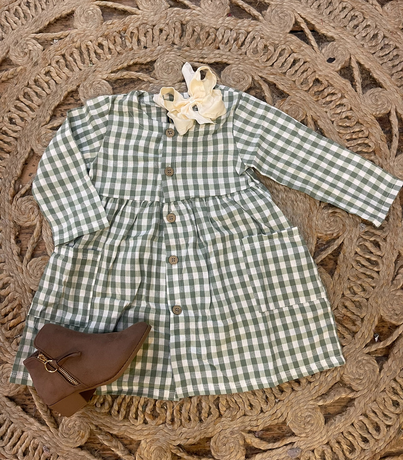 Skylar Dress in Sage Gingham