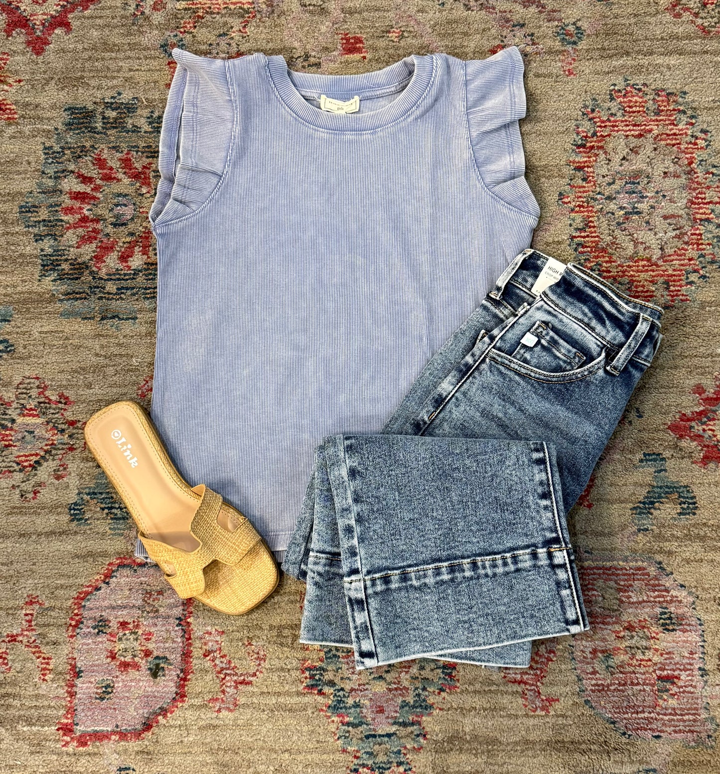 Girls Washed Ribbed Flutter Sleeve Knit Tank