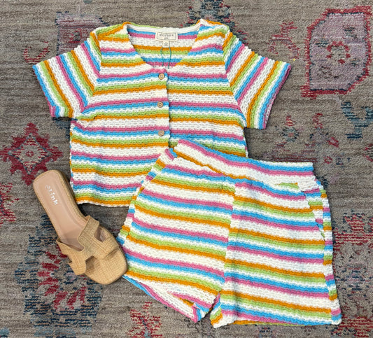 Girls Multicolor Stripe Textured Button Up Shirt