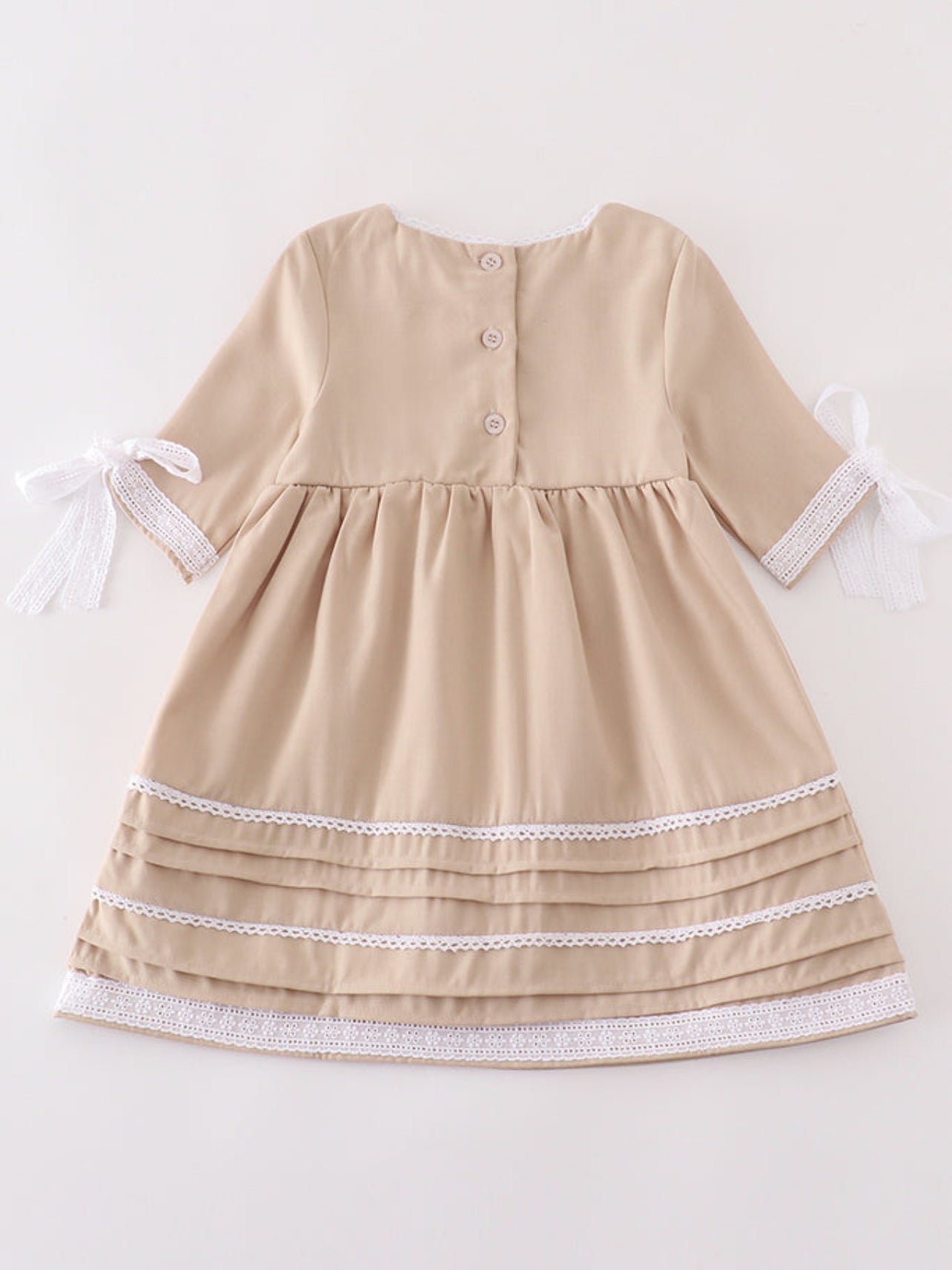 Premium Sand Lace Ruffle Dress