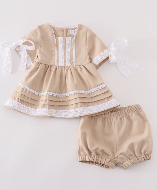 PREMIUM SAND LACE RUFFLE BABY SET