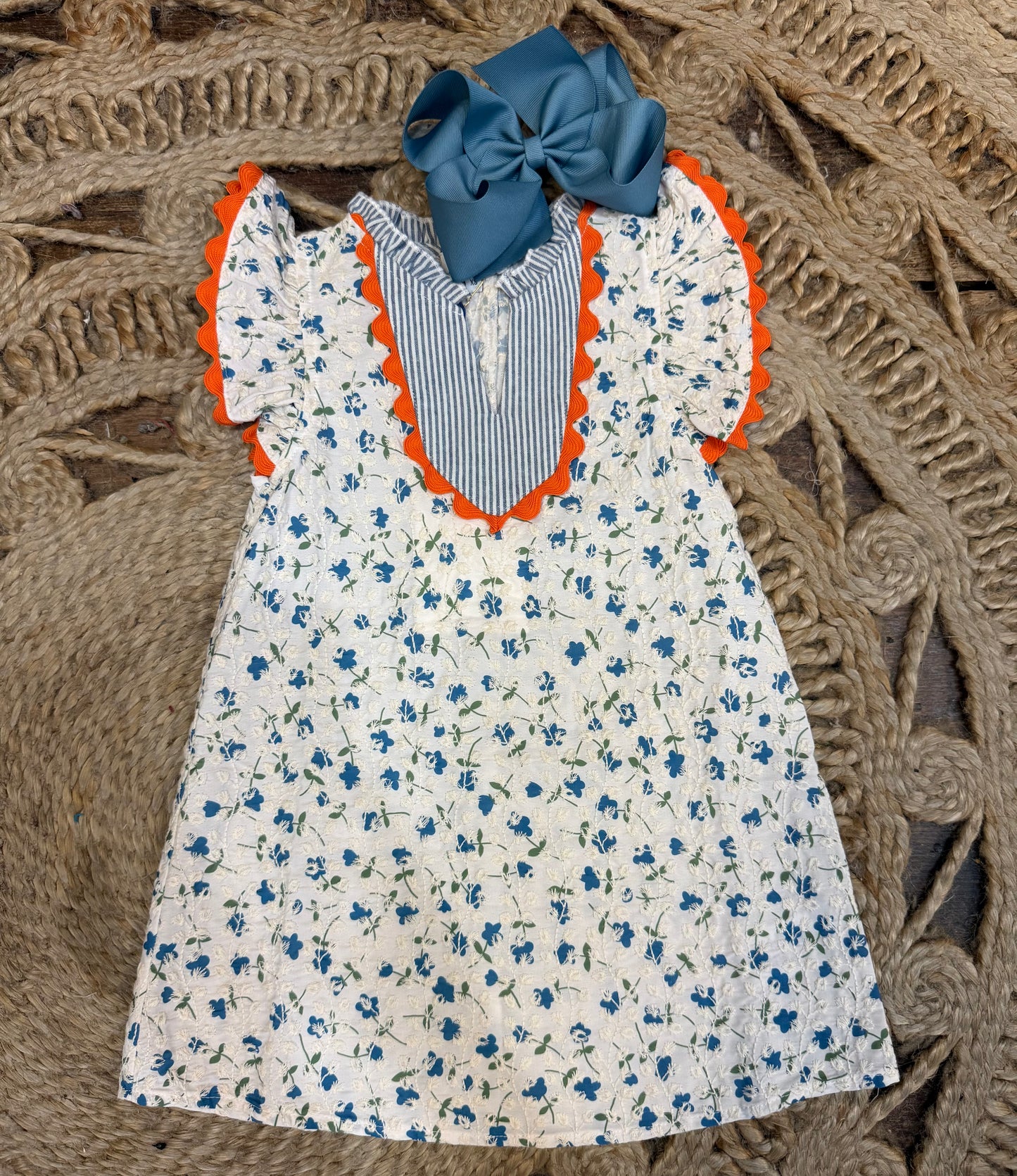 Floral Embroidered Striped Color Block Dress