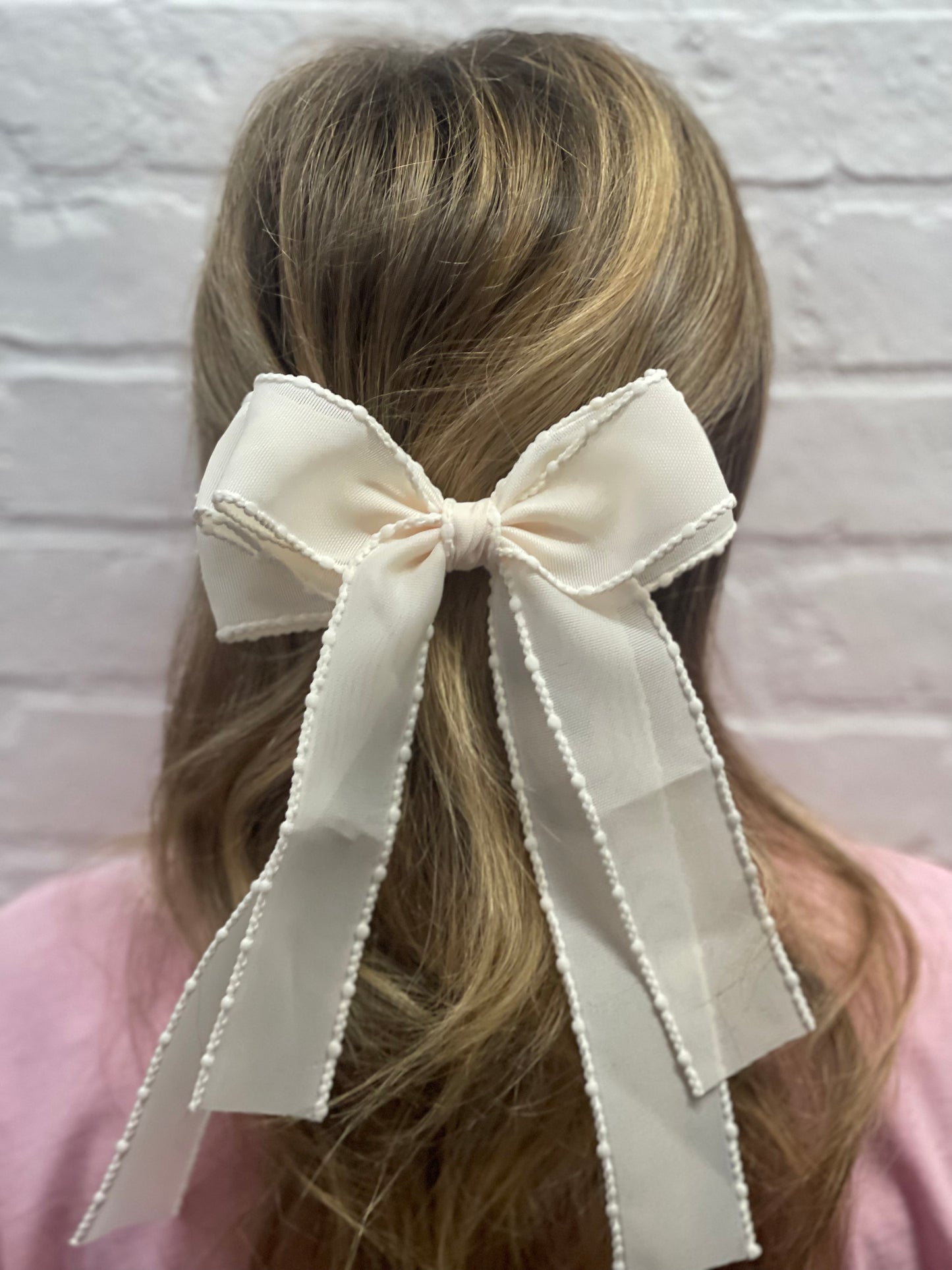 Cream Ribbon Bow on Barrette Hair Clip