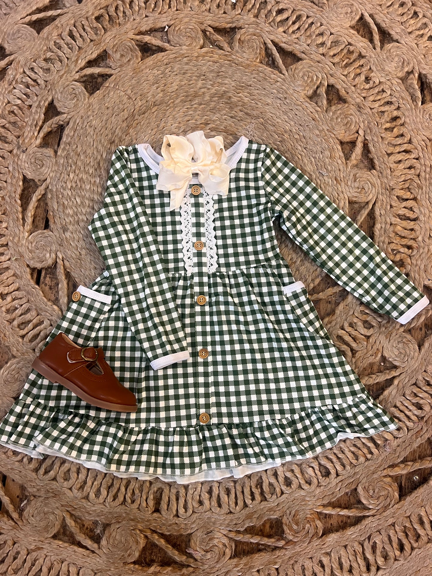 Green Plaid Ruffle Dress