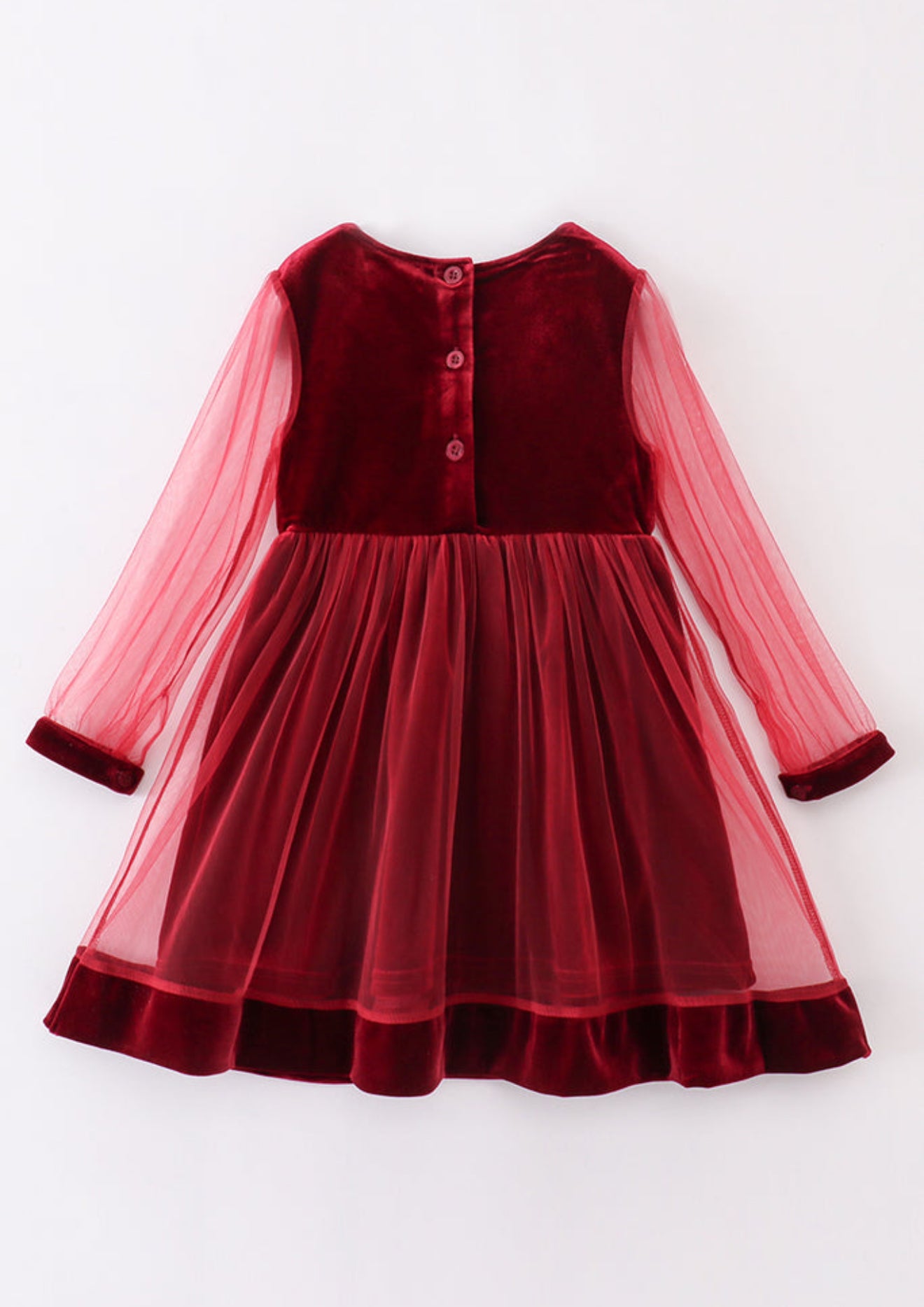 PREMIUM MAROON VELVET RUFFLE GIRL DRESS