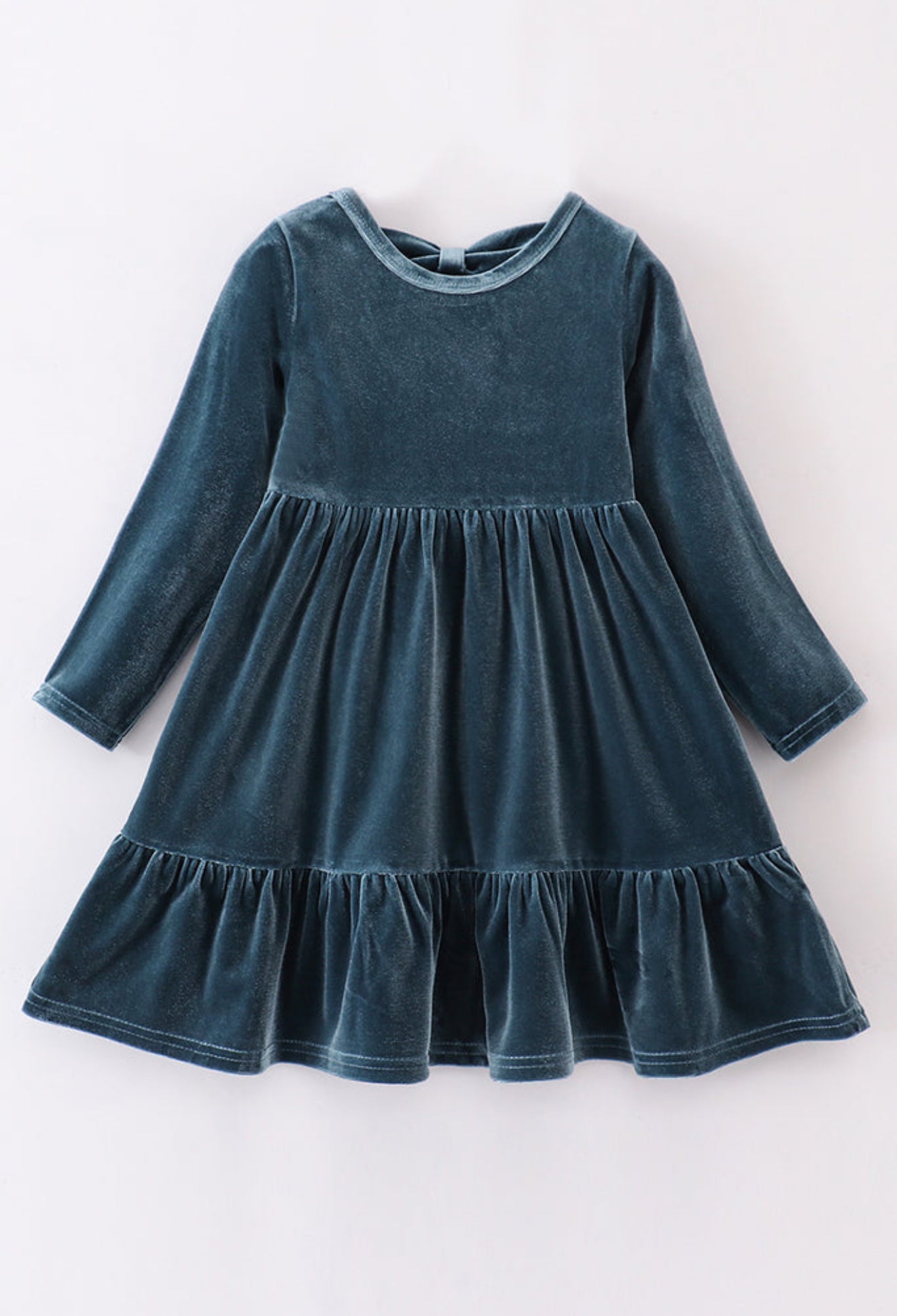 PREMIUM LAKE VELVET TIERED RUFFLE DRESS in Teal