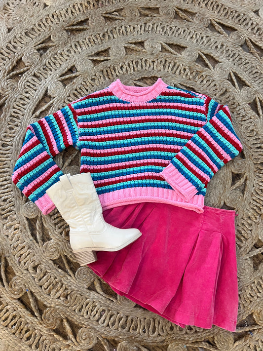 Muli color sweater pink-teal-red