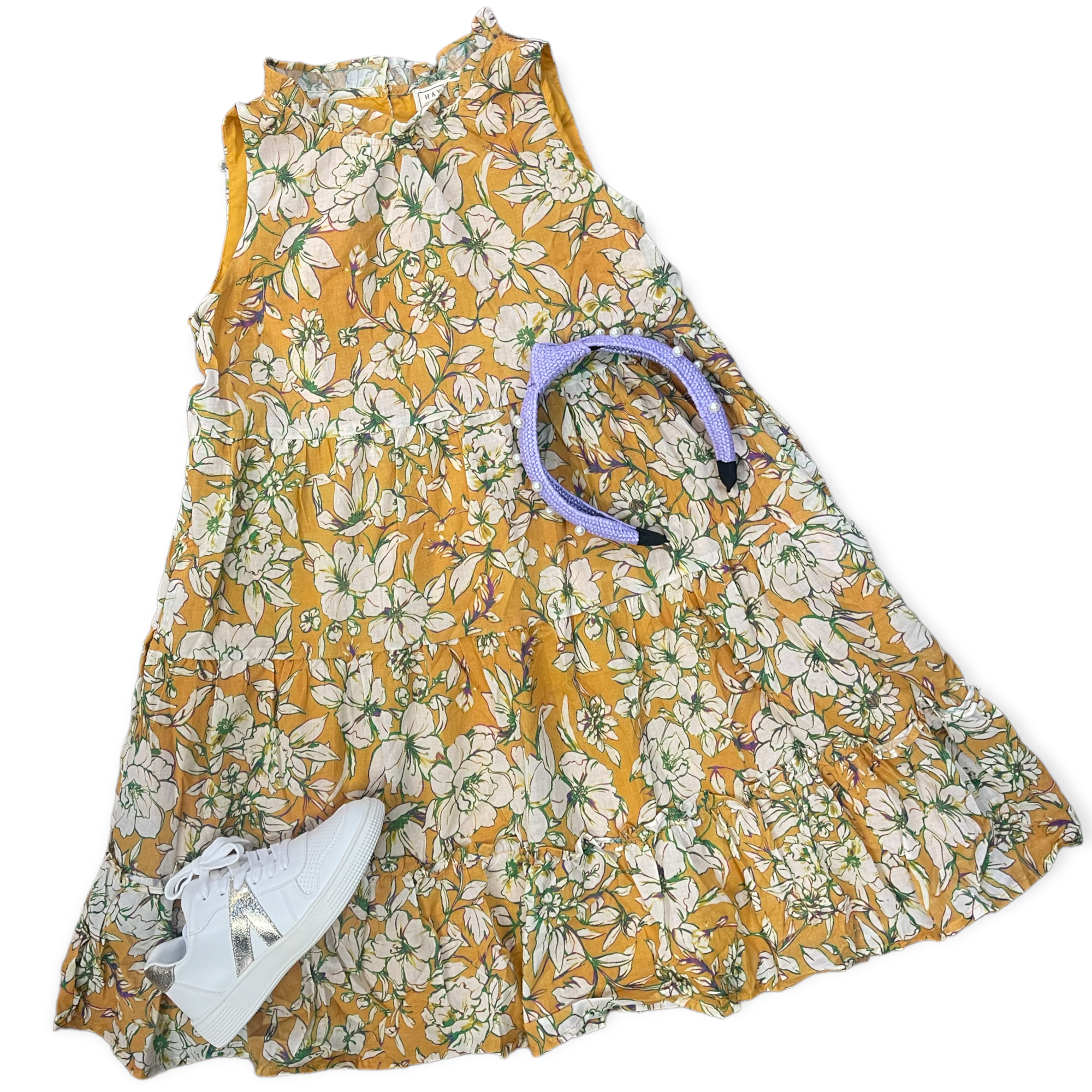 1259 Girls Floral Print Ruffled Neck Tiered Tank Dress