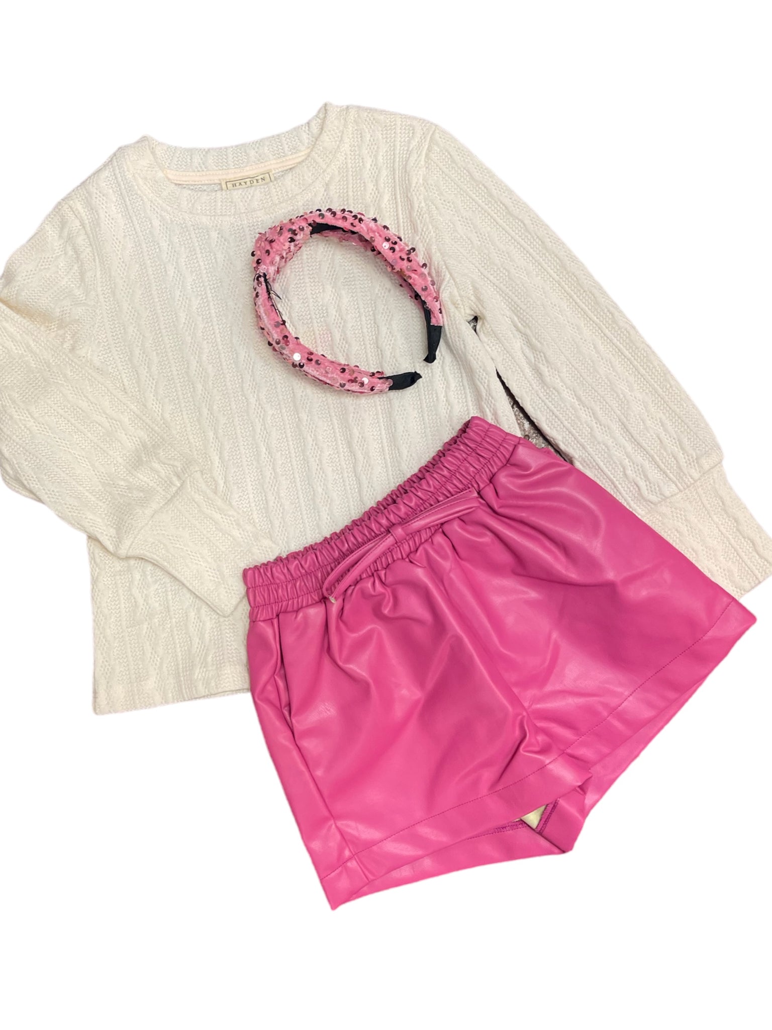 Hot Pink Faux Tie Leather Shorts