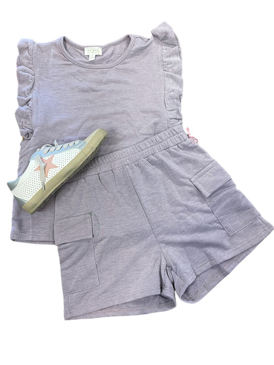 Girls Elastic Waist Cargo Pocket French Terry Knit Short in Lilac