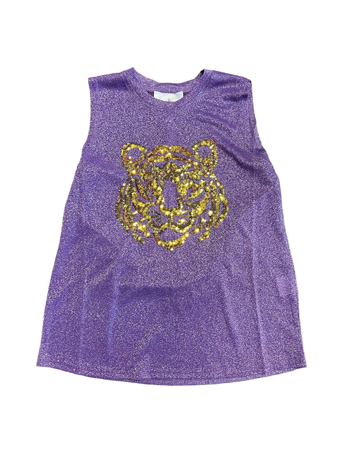 Tiger Face Purple Glitter Tank Top