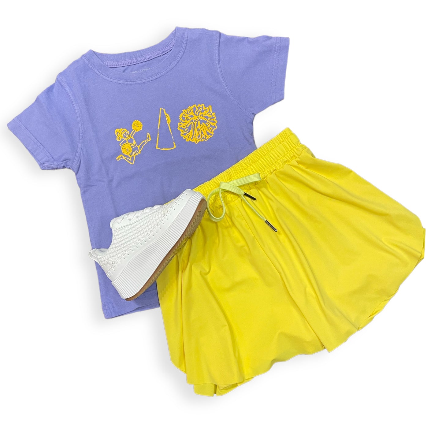 Purple T Shirt with Yellow Cheerleader Trio