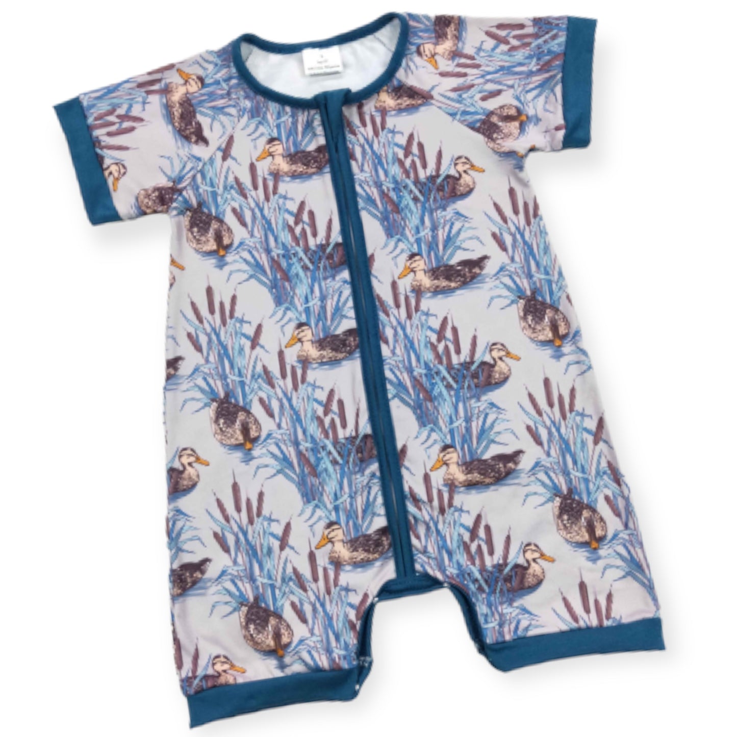 Short sleeves duck baby boy zipper romper