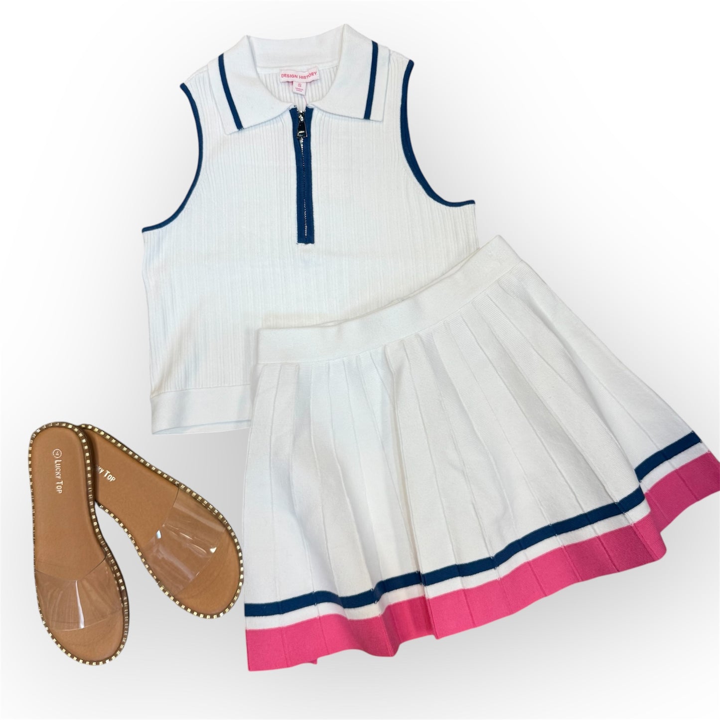 White Skort with Pink and Navy Detail
