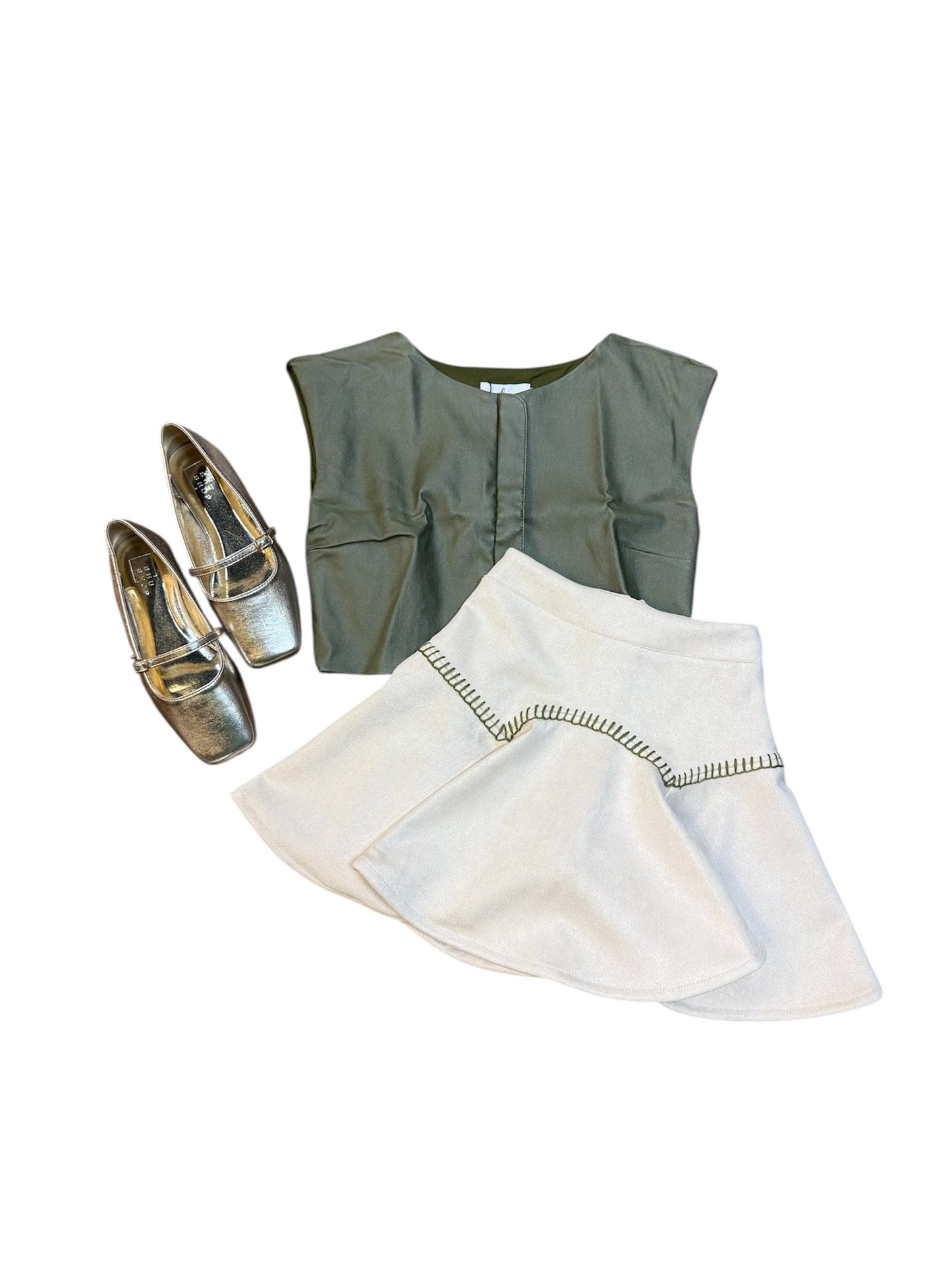Faux Leather Zip Top in Green
