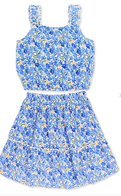 1675 Girl's 2 pc Floral Skirt Set W/ Wavy Straps