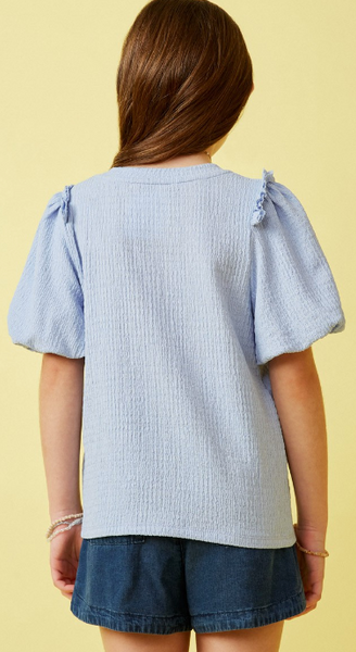 796 Girls Crinkled Puff Sleeve Knit Top