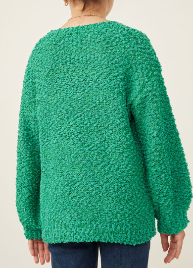 Girls Popcorn Knit Pullover Sweater in Kelly Green
