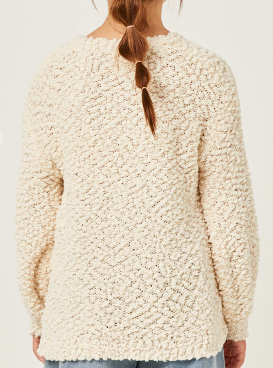 Girls Popcorn Knit Pullover Sweater in cream