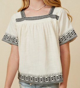 Embroidered Square Neck Top