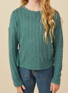 Girls Cable Knit Banded Knit Top in green