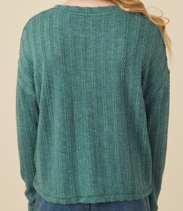 Girls Cable Knit Banded Knit Top in green