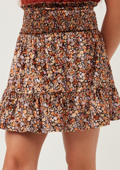 Girls Floral Velvet Smocked Tiered Skirt