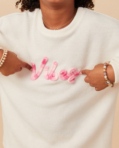 Vibes Verbiage Ribbed Knit Top