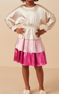Color Block Tiered Skirt Satin Dress