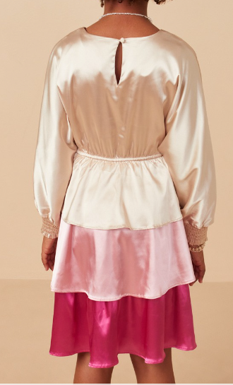 Color Block Tiered Skirt Satin Dress