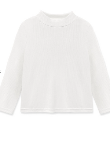 Girls Ribbed Mock Neck Long Sleeve Top in White
